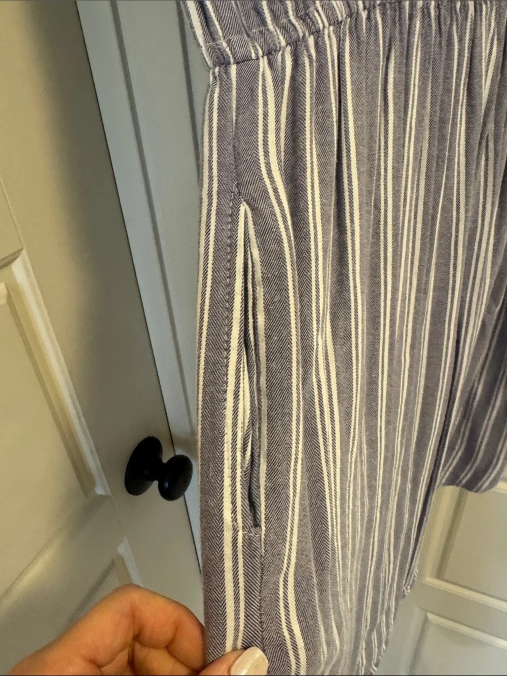 Japna Striped Button-Front Romper Dress in Blue and White - Picture 4 of 4
